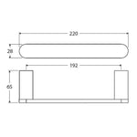 Technical drawing of Fienza Empire Slim hand towel rail, 220mm brushed copper, showing dimensions and fixings