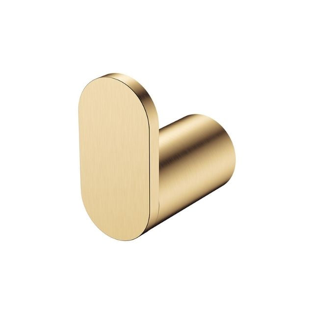 Fienza Empire Slim single robe hook in urban brass, rounded wall hook on white background