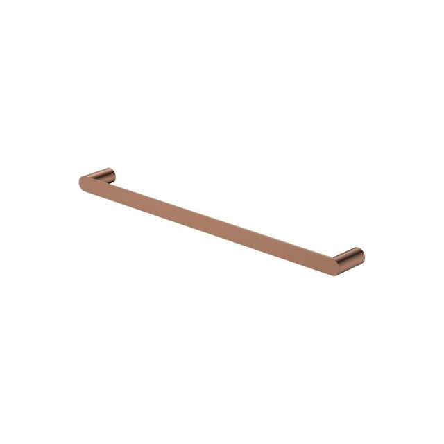 Fienza Empire slim single towel rail 600mm in brushed copper, wall-mounted with rounded ends on a white background
