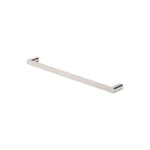 Fienza Empire Slim single towel rail in brushed nickel, 600mm, with slim rounded bar and wall brackets on white background