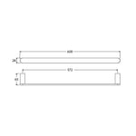 Fienza Empire Slim single towel rail technical drawing, 600mm chrome, showing dimensions and fixing distance