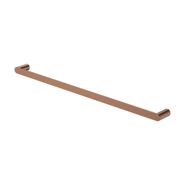 Fienza Empire Slim single towel rail, brushed copper, 800mm, slim rounded design on white background