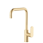 Fienza Empire Slim sink mixer in Urban Brass, gooseneck kitchen tap with swivel spout and slim lever handle