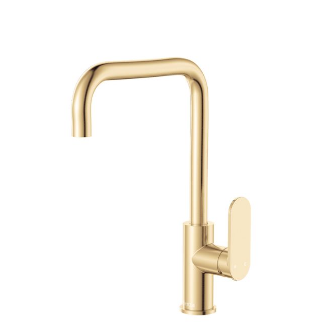 Fienza Empire Slim sink mixer in Urban Brass, gooseneck kitchen tap with swivel spout and slim lever handle