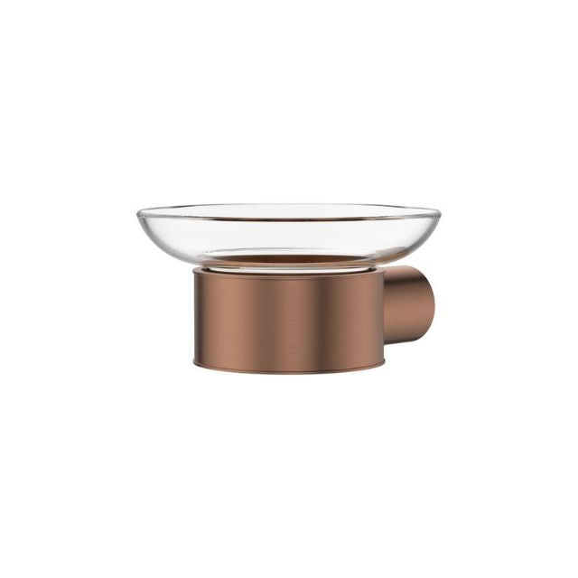 Fienza Empire Slim glass soap dish, brushed copper wall-mounted bathroom accessory