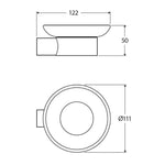 Fienza Empire Slim soap holder technical drawing in matte black, showing side and top views with 122 x 50mm dimensions and Ø111 dish.