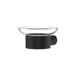 Fienza Empire slim wall-mounted soap holder with clear glass dish and matte black finish