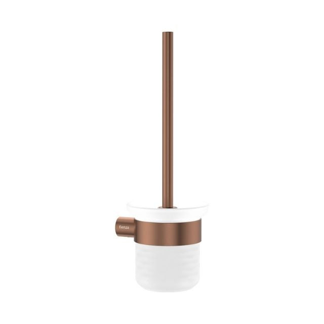 Fienza Empire Slim wall-mounted toilet brush holder in brushed copper with frosted glass tumbler