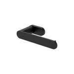 Fienza Empire Slim toilet roll holder in matte black, rounded stainless steel wall-mounted design on white background