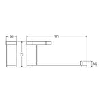 Fienza Empire Slim toilet roll holder technical drawing in Urban Brass, showing side and front dimensions