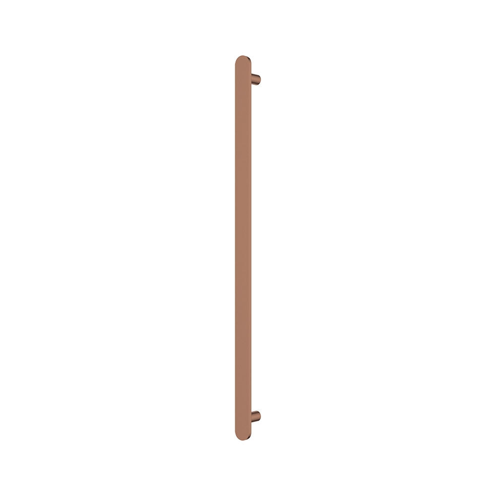 Fienza Empire slim vertical heated towel rail, brushed copper, single oval bar on white background