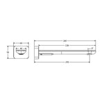 Technical drawing of Fienza Empire Slim wall basin/bath outlet with square plate, showing 218mm reach and 5° spout angle.