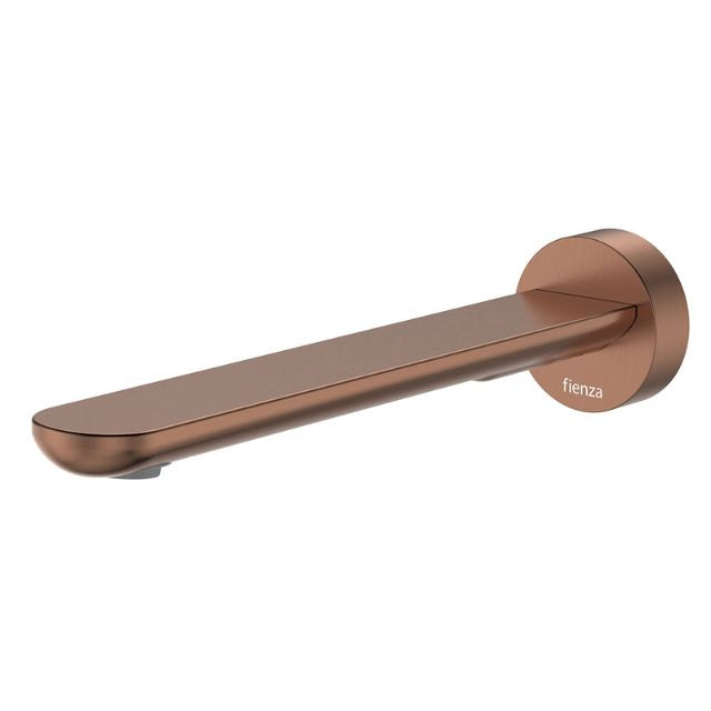 Fienza Empire Slim wall bath/basin outlet in brushed copper with round plate and slim swivel spout