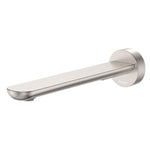 Fienza Empire Slim wall bath/basin outlet in brushed nickel with round wall plate and slim fixed spout