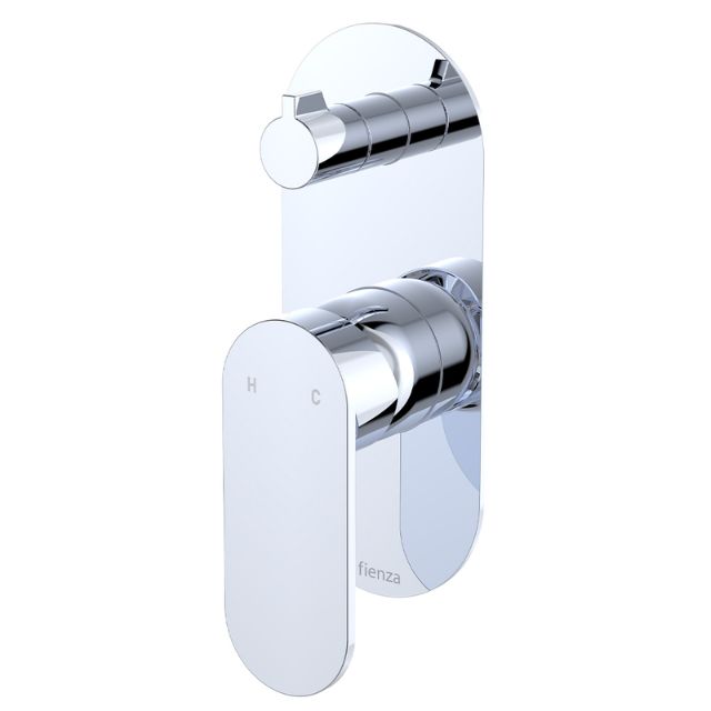 Fienza Empire Slim wall diverter mixer, chrome, with vertical oval plate and twin controls, shown front view