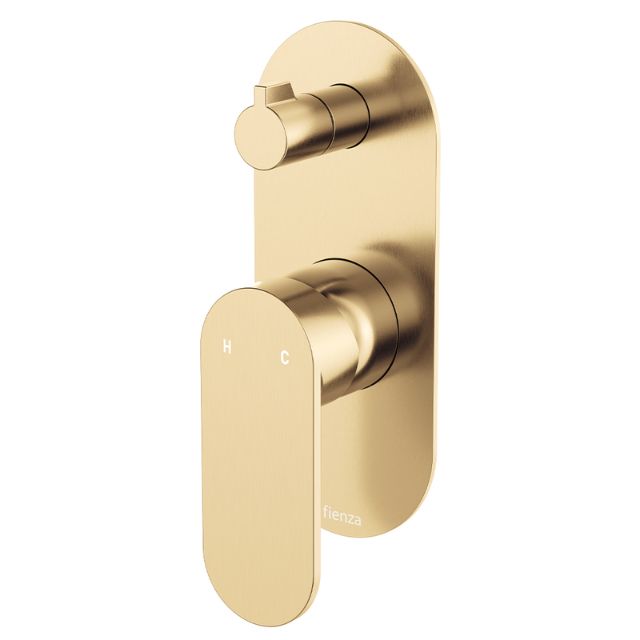 Fienza Empire Slim wall diverter mixer in Urban Brass, vertical oval plate, with one lever and top diverter control