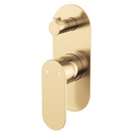 Fienza Empire Slim wall diverter mixer in Urban Brass, vertical oval plate, with one lever and top diverter control
