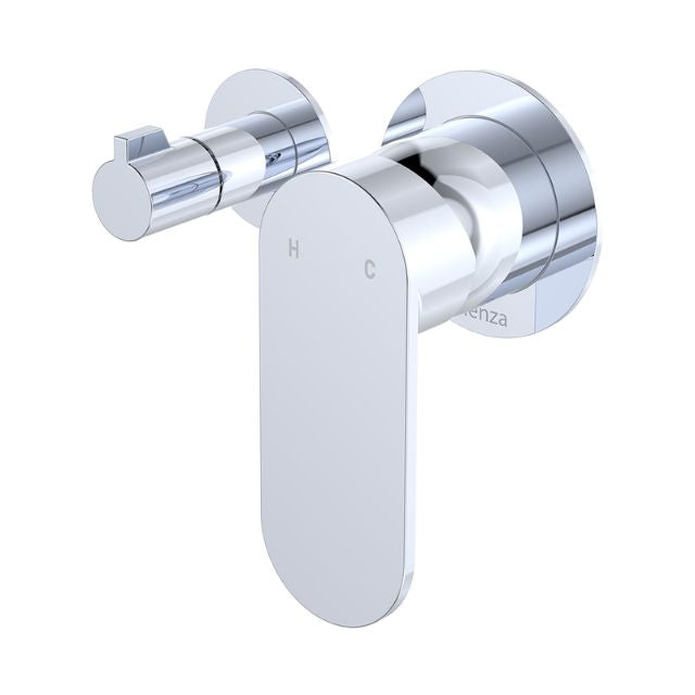 Fienza Empire horizontal wall diverter mixer in chrome with slim round plates and a lever handle