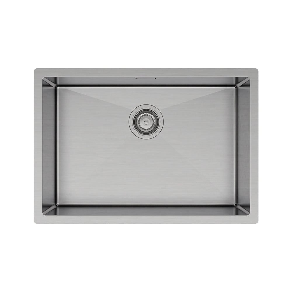Fienza Hana stainless steel single bowl laundry sink with overflow, top view