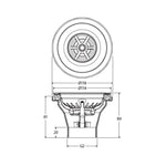 Technical drawing of Fienza Hana sink basket waste, top and cross-section view with 50mm outlet and 90mm depth measurements.