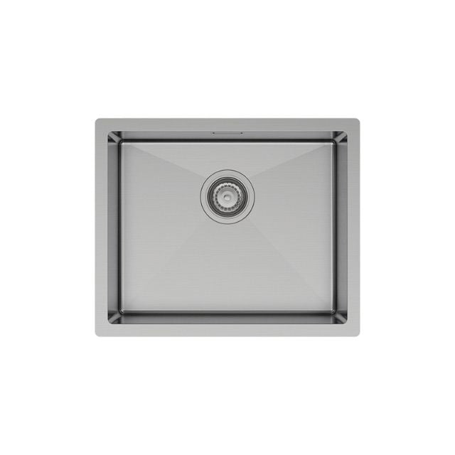 Fienza Hana stainless steel single bowl laundry sink with overflow, top view, 510 x 420mm