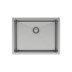Fienza Hana single bowl stainless steel laundry sink, top view with central waste and overflow opening