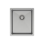 Fienza Hana stainless steel single bowl kitchen sink, top view, 390x450mm with central waste hole