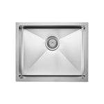 Fienza Hana single bowl stainless steel kitchen sink with centred drain in square top view