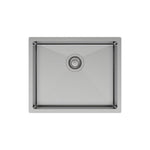 Fienza Hana single bowl stainless steel kitchen sink, top view, 550 x 450mm, with centre waste