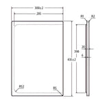 Fienza Hana sink chopping board technical drawing with dimensions 300 x 435 x 20 mm, rectangular timber board, top and side view