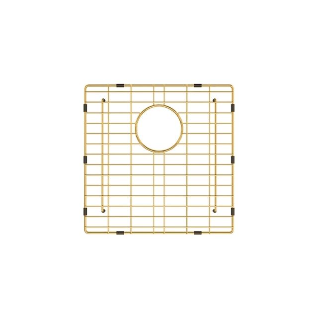 Fienza Hana brass sink protector with square wire grid and centre cut-out, front view on white background