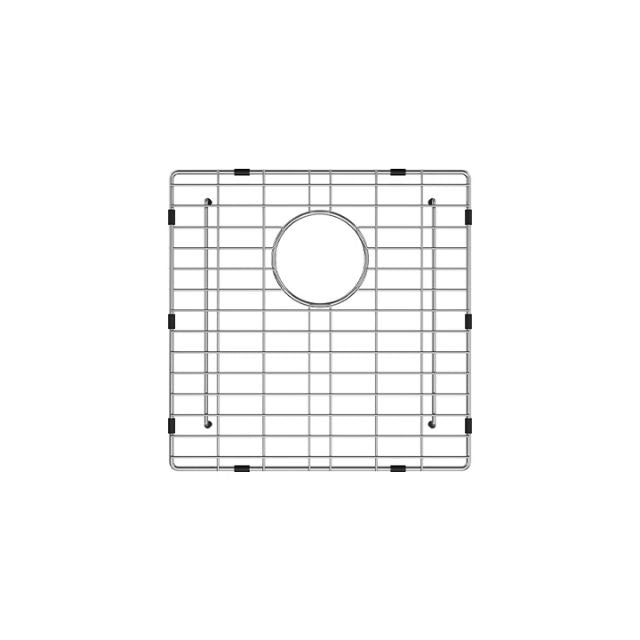 Fienza Hana stainless steel sink protector with central drain cut-out, square top view, low-profile grid design