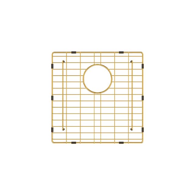 Fienza Hana brass sink protector, square wire bowl saver with centre drain opening and black bumpers