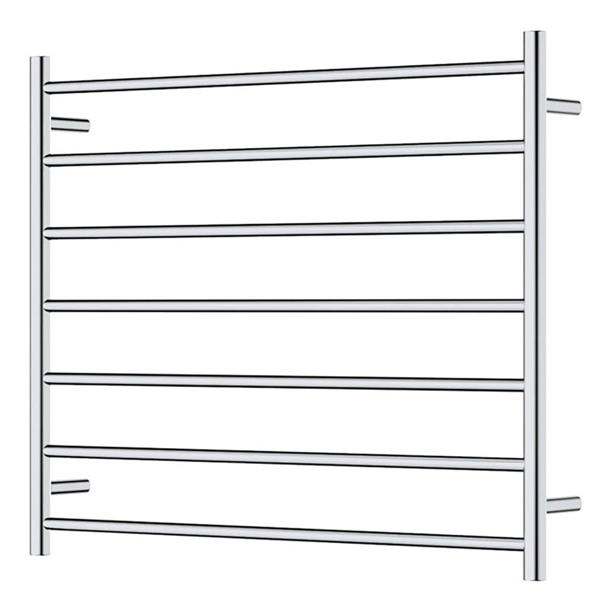 Fienza Isabella chrome heated towel rail, 7-bar ladder design, front view on white background