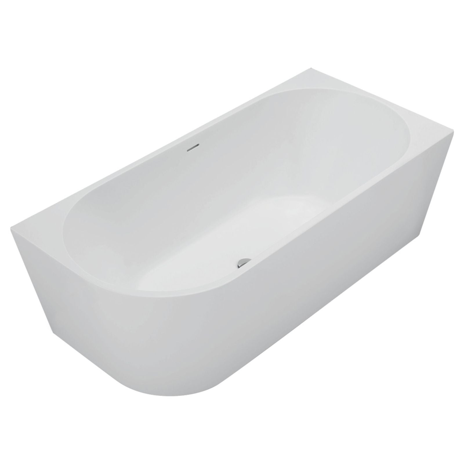 Fienza Isabella left hand acrylic corner bath, matte white, with overflow, shown in angled studio view