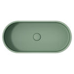 Fienza Jada sage concrete oval above-counter basin with no overflow and central waste hole, top view