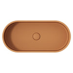 Fienza Jada concrete above counter basin in Tuscan, oval pill shape, top view, no tap hole