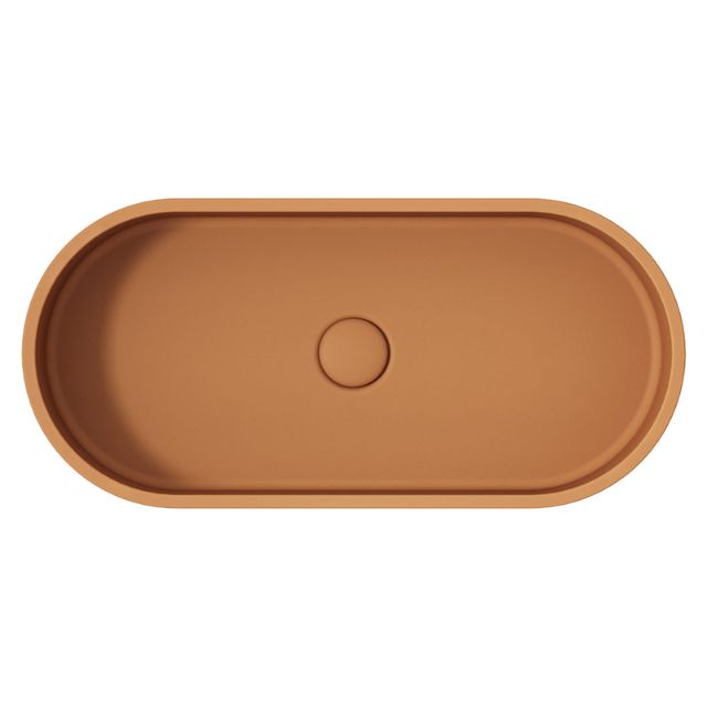Fienza Jada concrete above counter basin in Tuscan, oval pill shape, top view, no tap hole