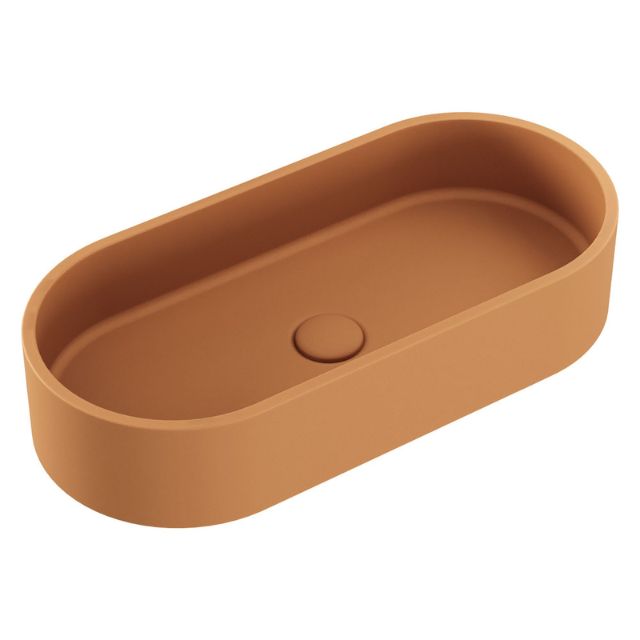 Fienza Jada above-counter basin in Tuscan concrete, oval pill shape with no tap hole