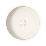 Fienza Jada warm white round concrete above-counter basin, top view with central waste hole