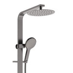 Fienza Kaya Deluxe twin shower in gun metal with round overhead rose and adjustable hand shower on rail