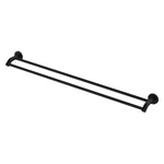 Fienza Kaya double towel rail in matte black, 900mm, with two bars and round wall mounts
