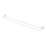 Fienza Kaya double towel rail in matte white, angled front view with two slim bars and round wall mounts