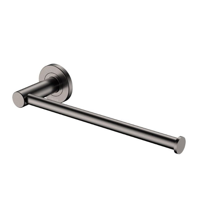 Fienza Kaya gun metal dual-purpose towel rail and toilet roll holder with round wall plate