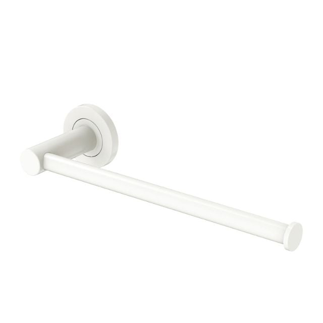 Fienza Kaya matte white dual purpose towel rail/toilet roll holder with round wall plate