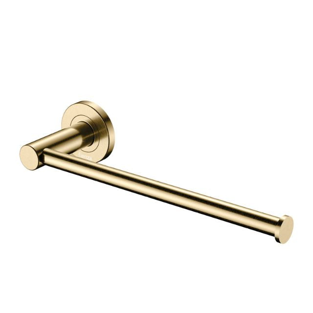 Fienza Kaya dual purpose towel rail/toilet roll holder in urban brass, with round wall plate and slim bar