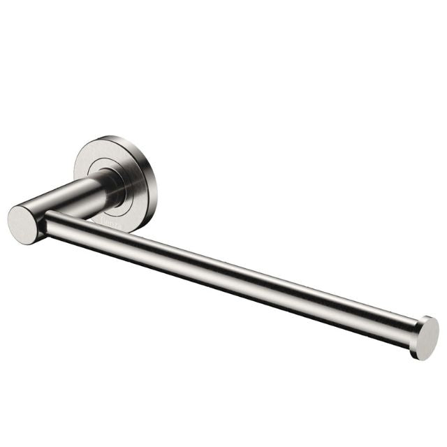 Fienza Kaya brushed nickel dual purpose towel rail and toilet roll holder with round wall plate