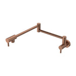 Fienza Kaya wall-mounted pot filler mixer in brushed copper, with extendable folding arm