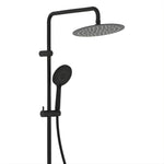 Fienza Kaya retrofit twin shower in matte black, with overhead rain shower, handheld and wall-mounted rail