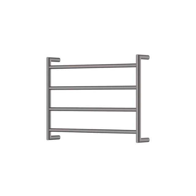 Fienza Kaya round heated towel rail, 4 bars, gun metal finish, wall-mounted ladder style